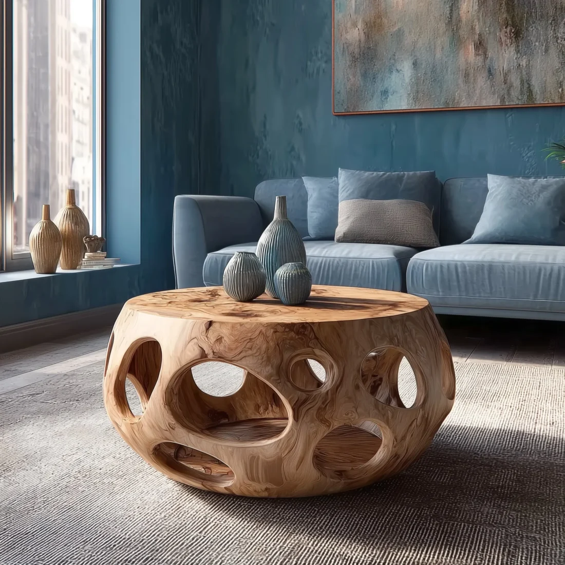 Handmade Live Edge Round Coffee Table – Solid Wood Rustic Farmhouse Accent for Living Room
