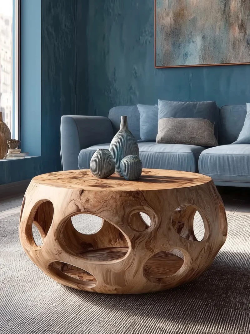 Handmade Live Edge Round Coffee Table – Solid Wood Rustic Farmhouse Accent for Living Room