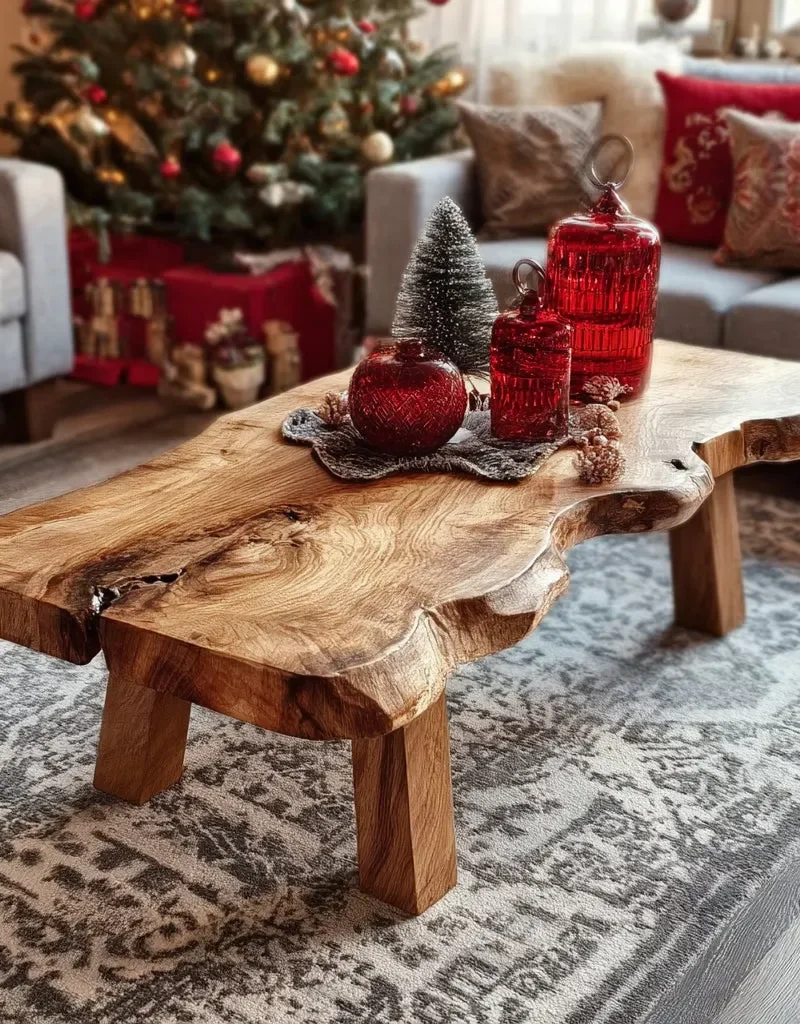 Live Edge Wooden Coffee Table – Rustic Handcrafted Solid Wood Mid Century Accent