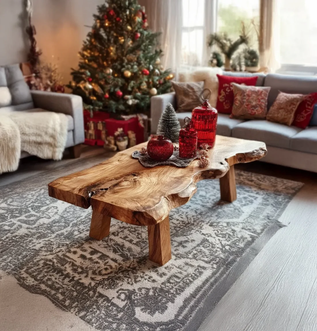 Live Edge Wooden Coffee Table – Rustic Handcrafted Solid Wood Mid Century Accent - Image 2