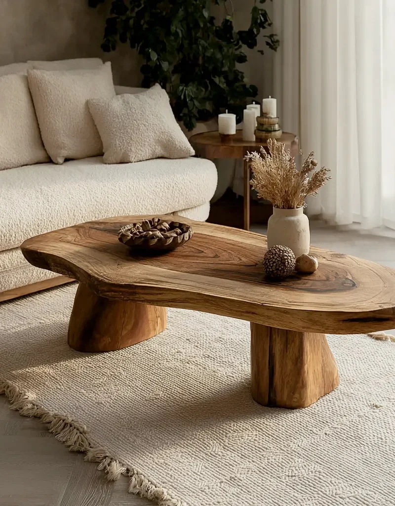 Handcrafted Live Edge Solid Wood Coffee Table – Modern Sculptural Centerpiece