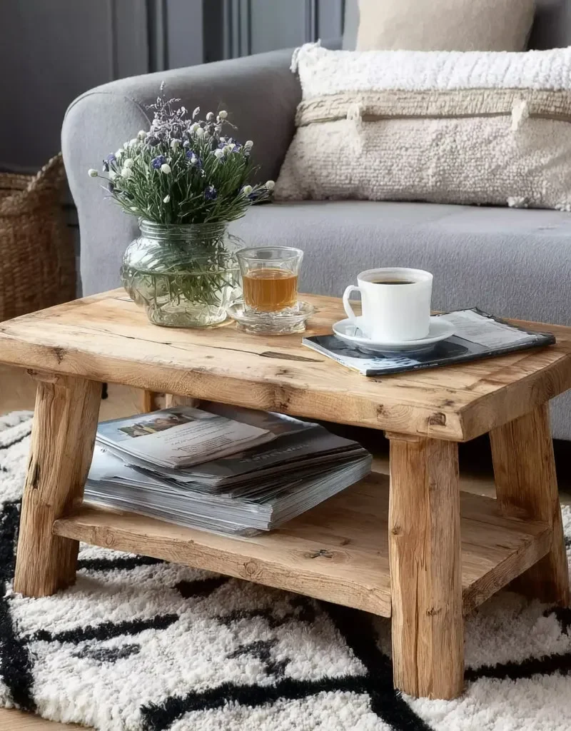 Rustic Coffee Table – Solid Wood Reclaimed Live Edge Farmhouse Living Room Table