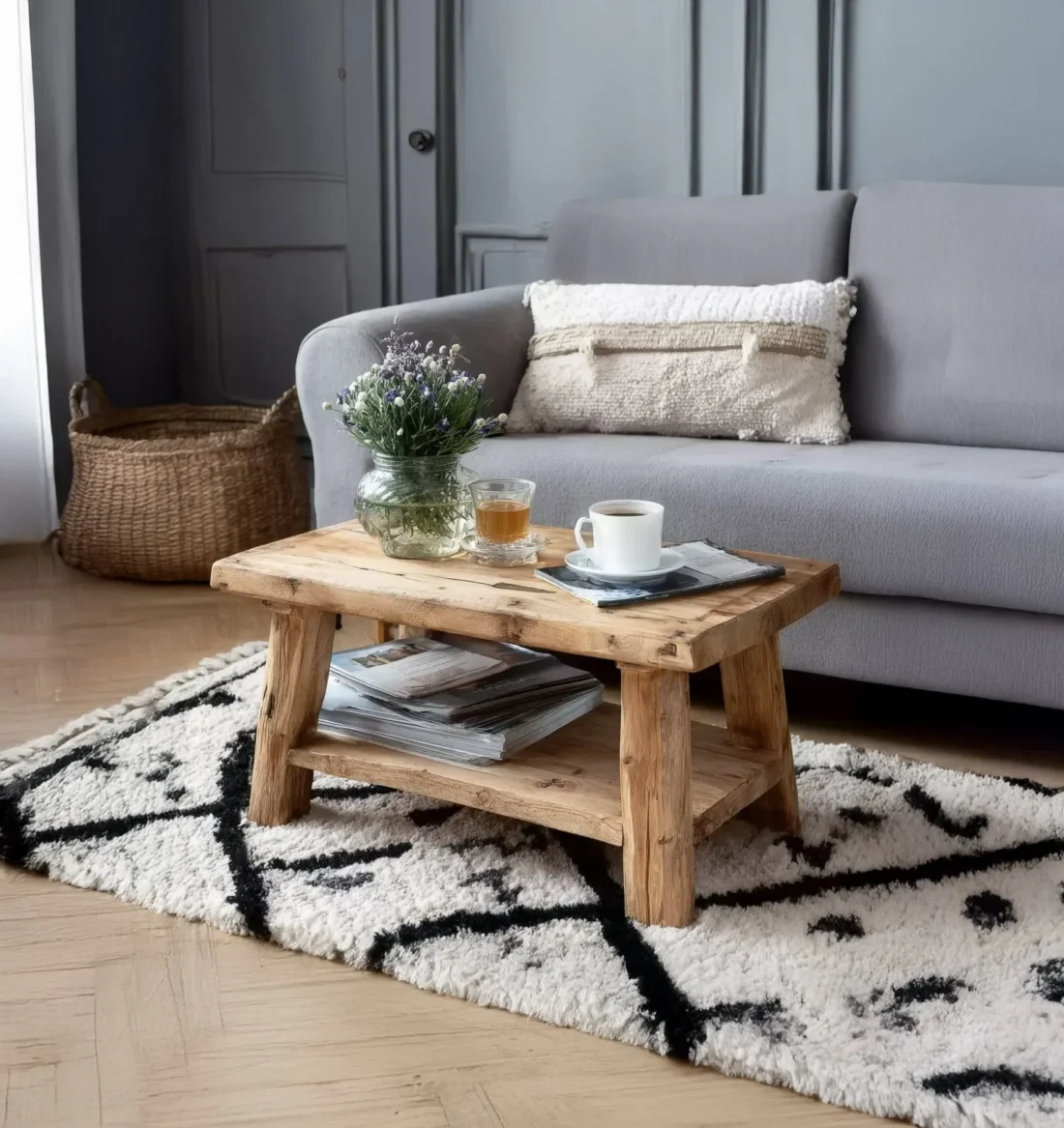 Rustic Coffee Table – Solid Wood Reclaimed Live Edge Farmhouse Living Room Table - Image 2