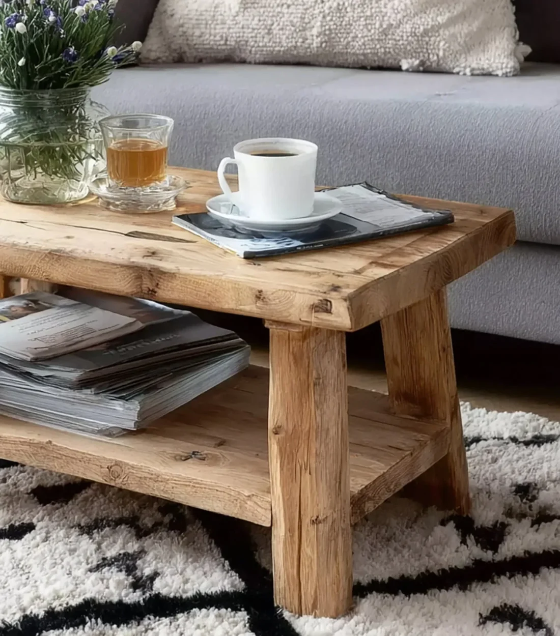 Rustic Coffee Table – Solid Wood Reclaimed Live Edge Farmhouse Living Room Table - Image 3