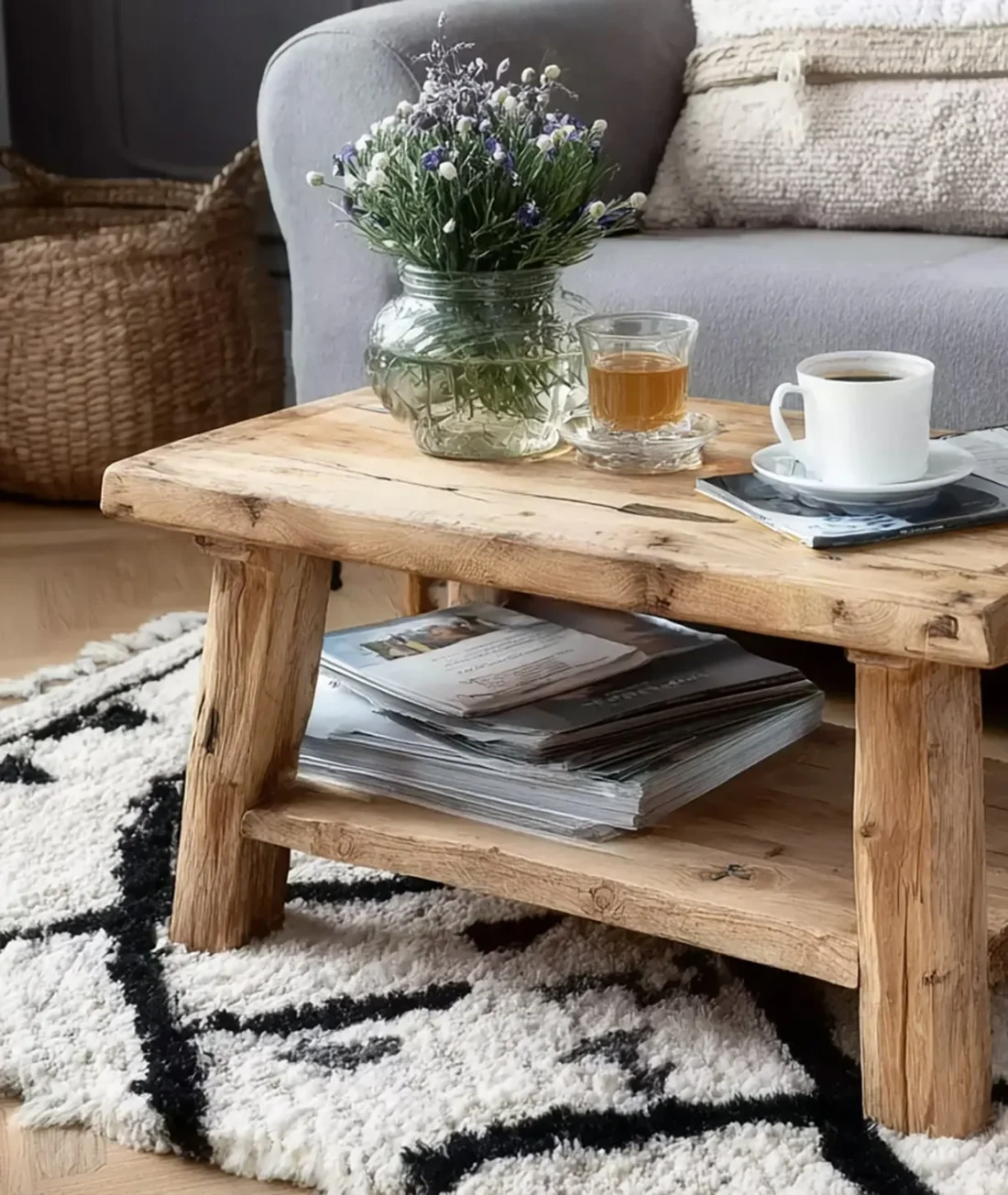 Rustic Coffee Table – Solid Wood Reclaimed Live Edge Farmhouse Living Room Table - Image 4