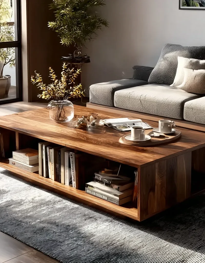 Handmade Boho Wood Coffee Table: Solid Wood Modern Design